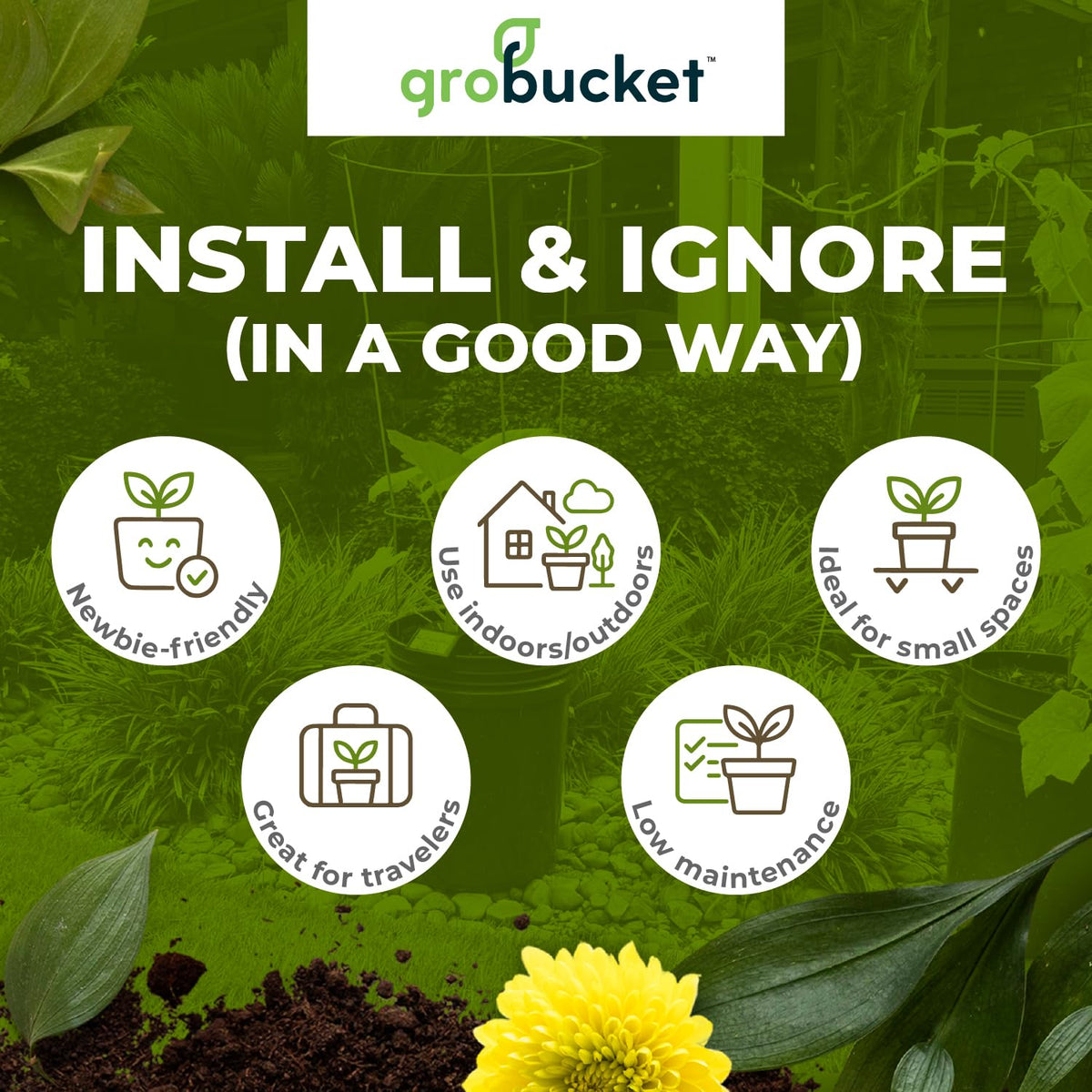 GroBucket enables portable indoor/outdoor gardening with a simple bucket conversion.