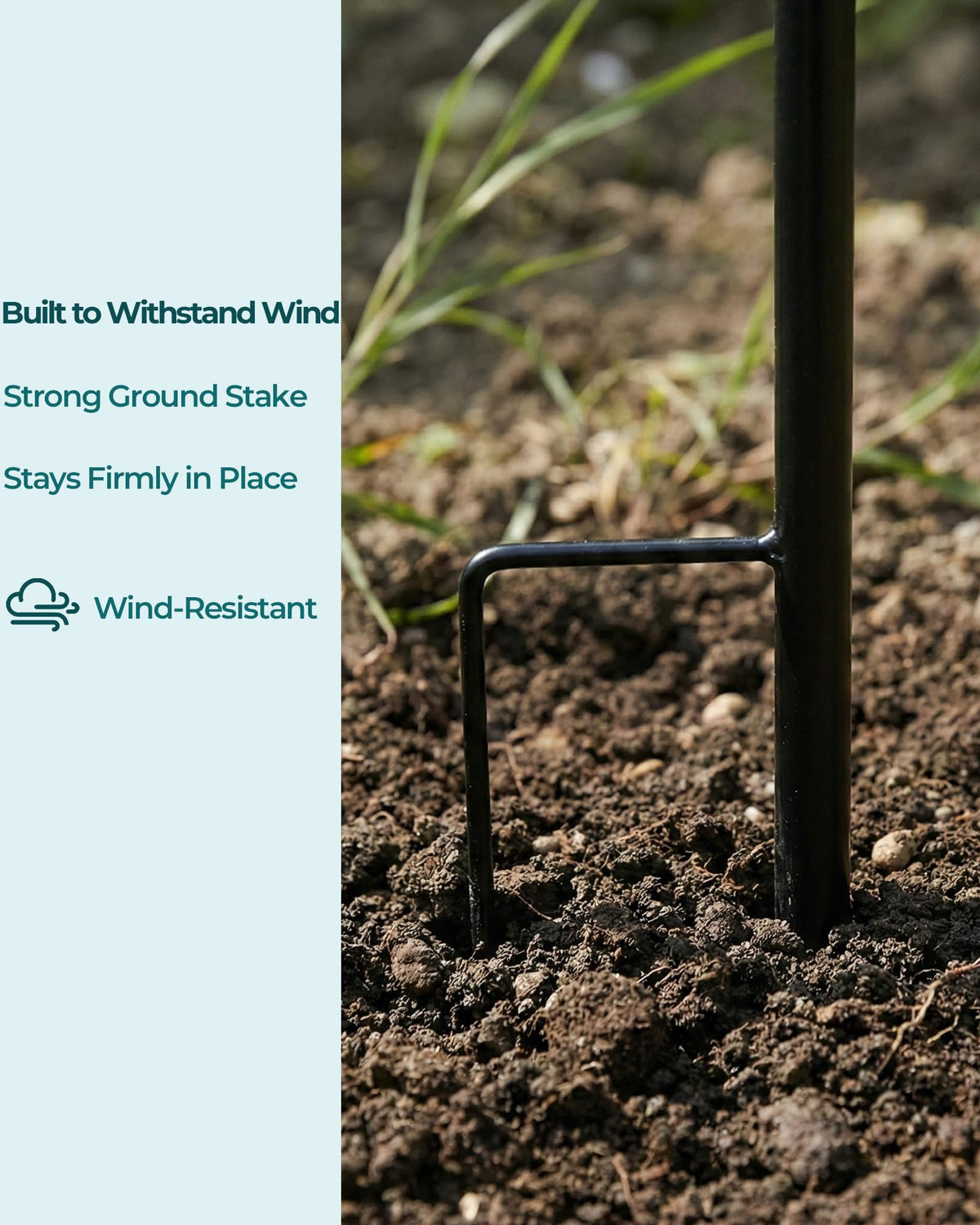 Gronhof stable ground stake keeps the spinner secure while allowing steady outdoor rotation.