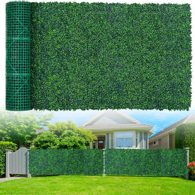 Grooy Boxwood Roll Panel covers 40 sq ft with dense, lifelike leaves for privacy.