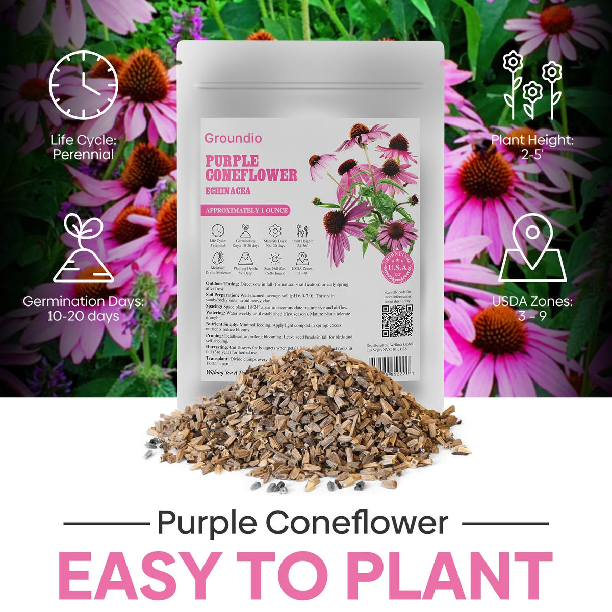 Groundio Open-pollinated, non-GMO seeds sourced in the USA for reliable growth.