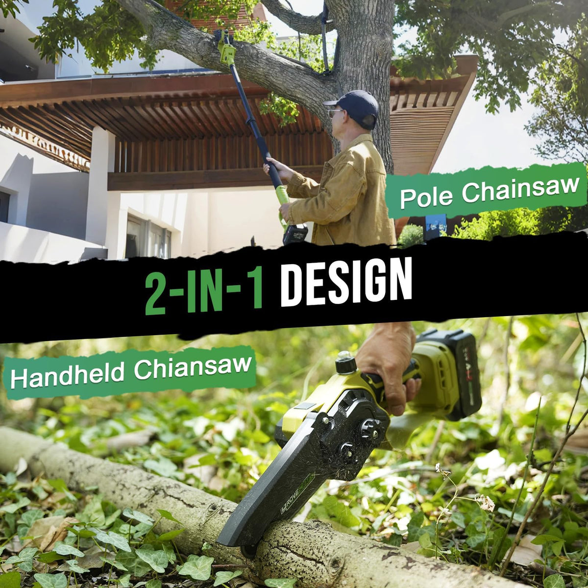 Grovecraft 2-in-1 extended-reach with telescopic pole reaching higher branches