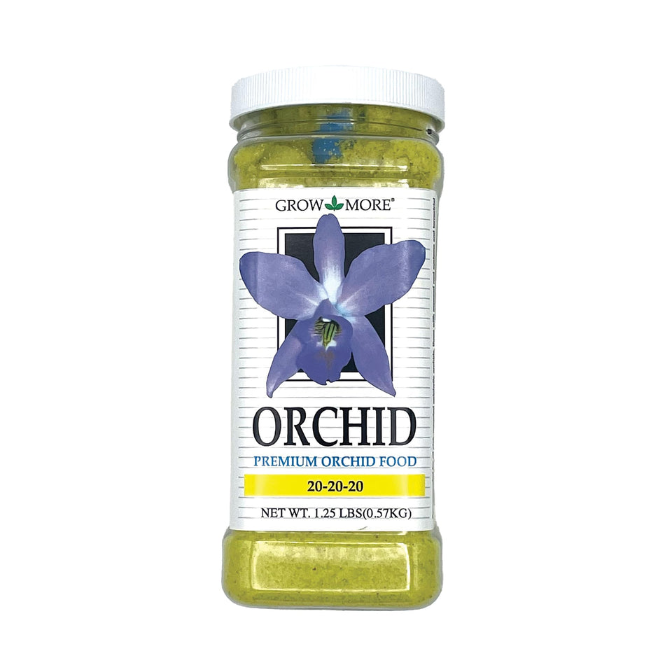 Grow More all-purpose orchid fertilizer bottle nourishes balanced feeding for vibrant blooms