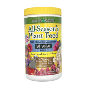 Grow More All-Season Plant Food bottle being poured for quick, even feeding