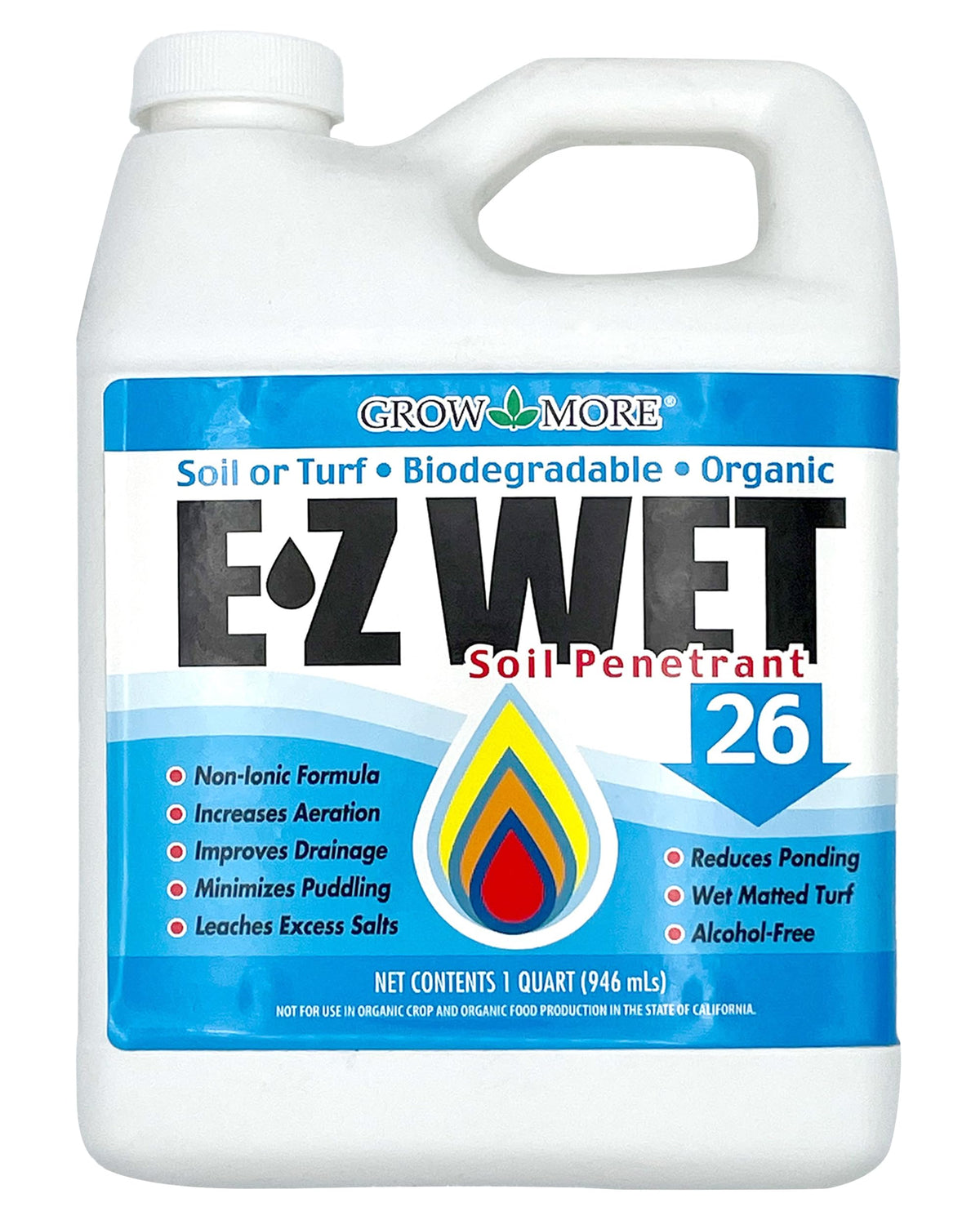 Grow More EZ Wet Soil Penetrant bottle ready for garden application, improving soil wetting.