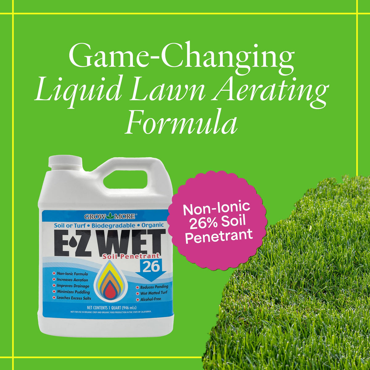 Grow More EZ Wet Soil Penetrant spray action demonstrates enhanced water absorption.