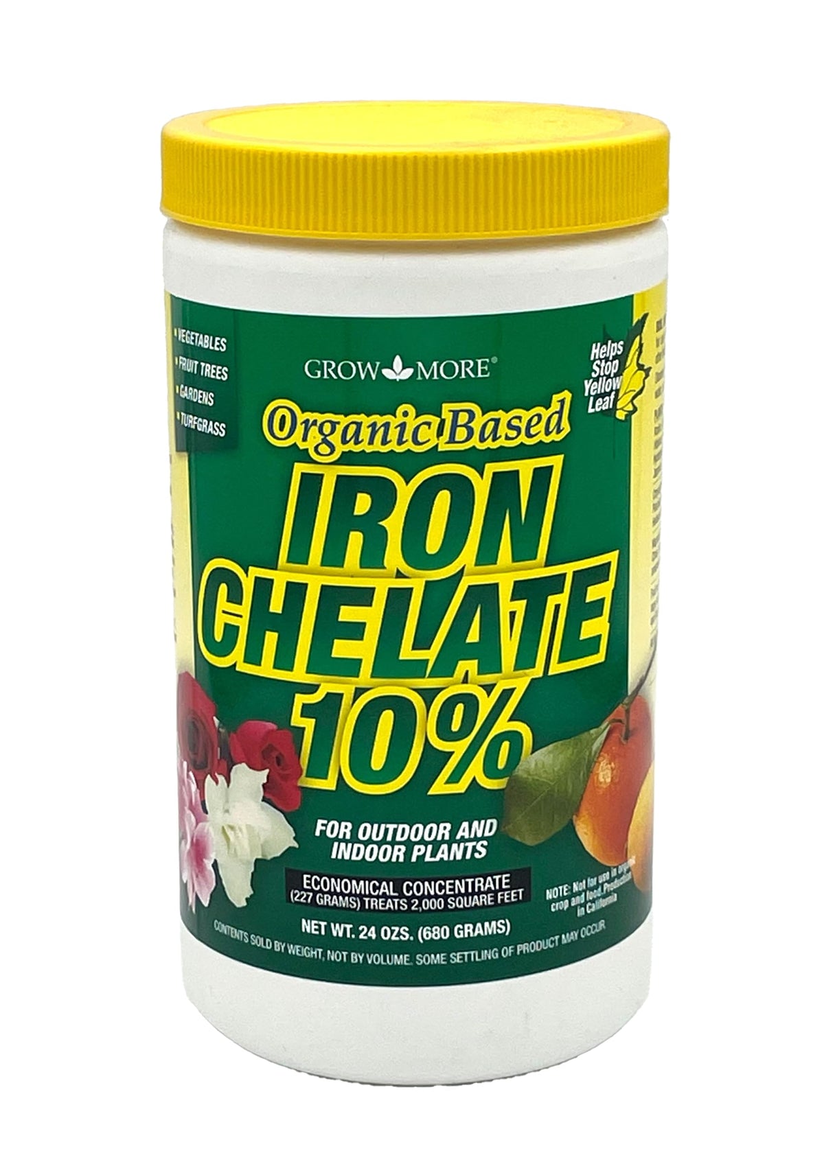 Grow More iron chelate concentrate bottle for precise dosing and yellowing leaf revival