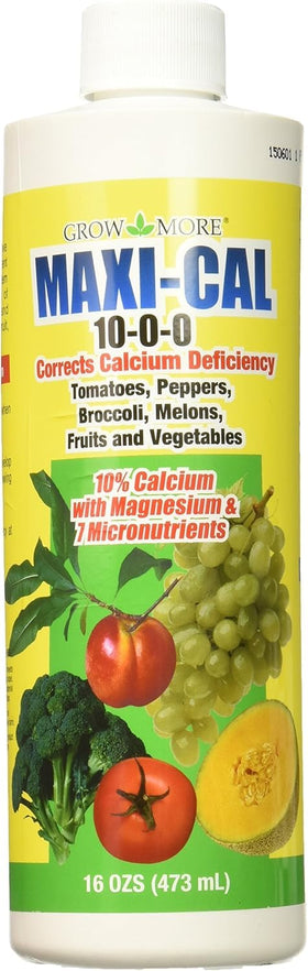 Grow More Maxi-Cal bottle of calcium nitrate fertilizer supports healthy growth