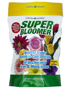 Grow More Super Bloomer 15-30-15 bottle pour promotes rapid feeding for vibrant blooms