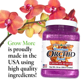 Grow More made in USA orchid fertilizer bottle highlights local production