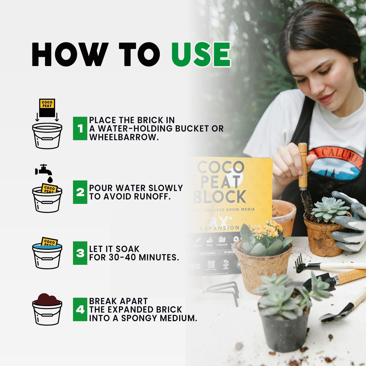 Growbycoco moisture-retentive coir helps seed starting and container gardening.