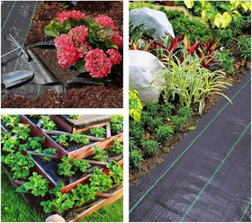 Groweco weed barrier fabric suits artificial grass, flower beds, and veggie paths.
