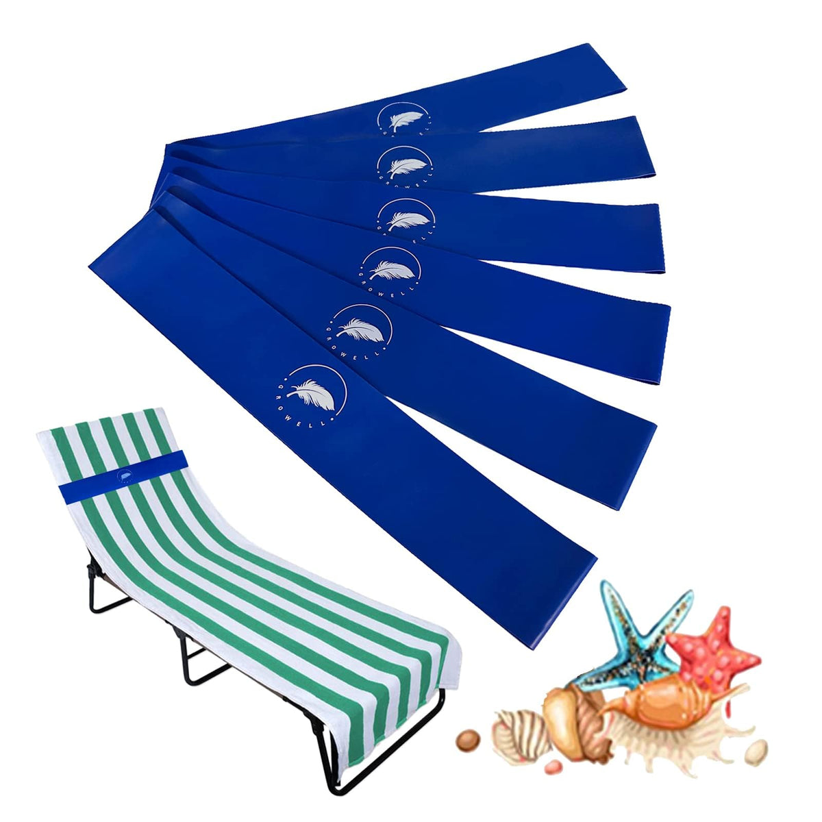 Growell Towel Bands blue secure towels on a windy beach chair