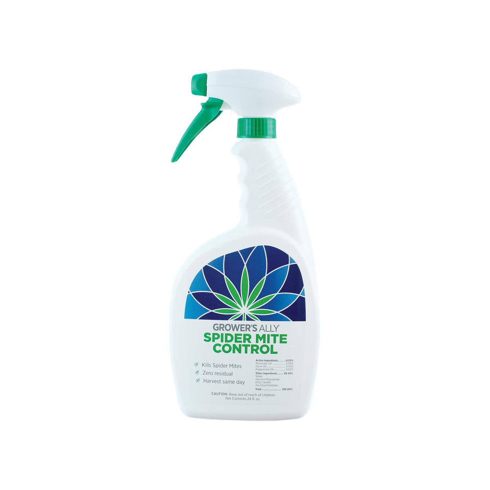 Grower's Ally Spider Mite Spray bottle front protects indoor plants naturally.