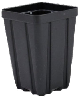 Grower's Solution black deep square pot side view, ideal for transplanting and tray compatibility.