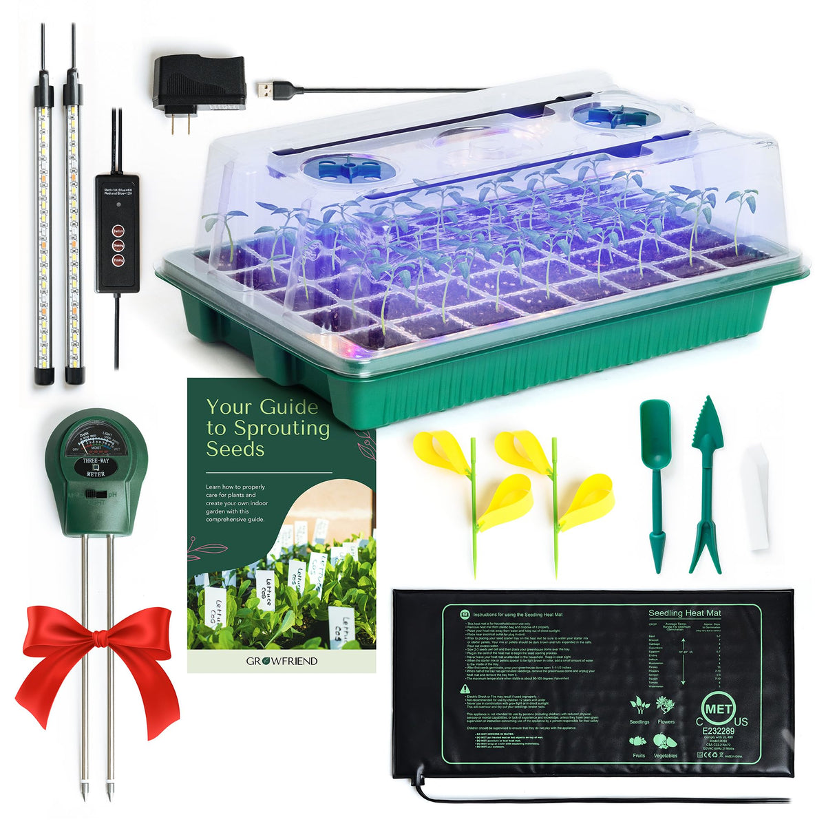 Growfriend seed starter kit 40-cell tray supports indoor seed propagation.