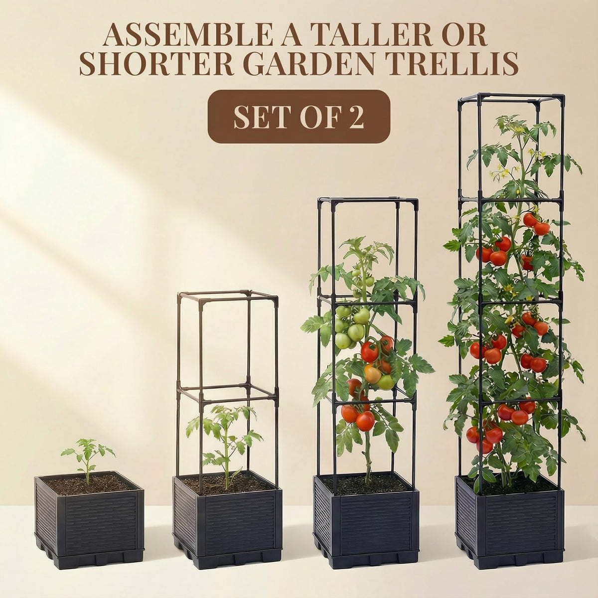 Growia adjustable trellis planter height adapts to plant growth