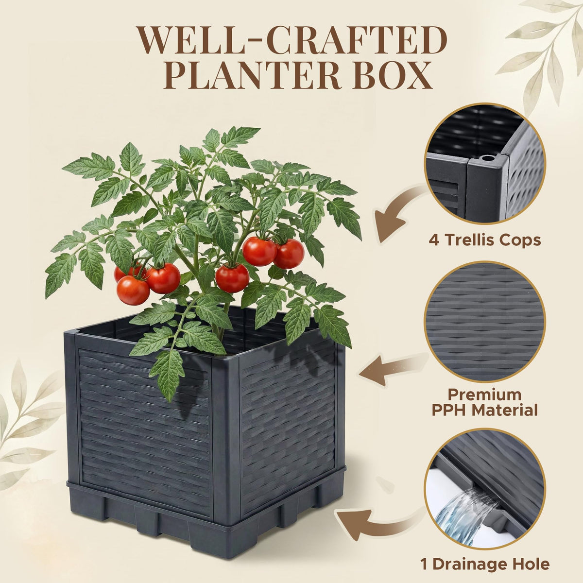 Growia metal raised planter with trellis offers sturdy support for vines