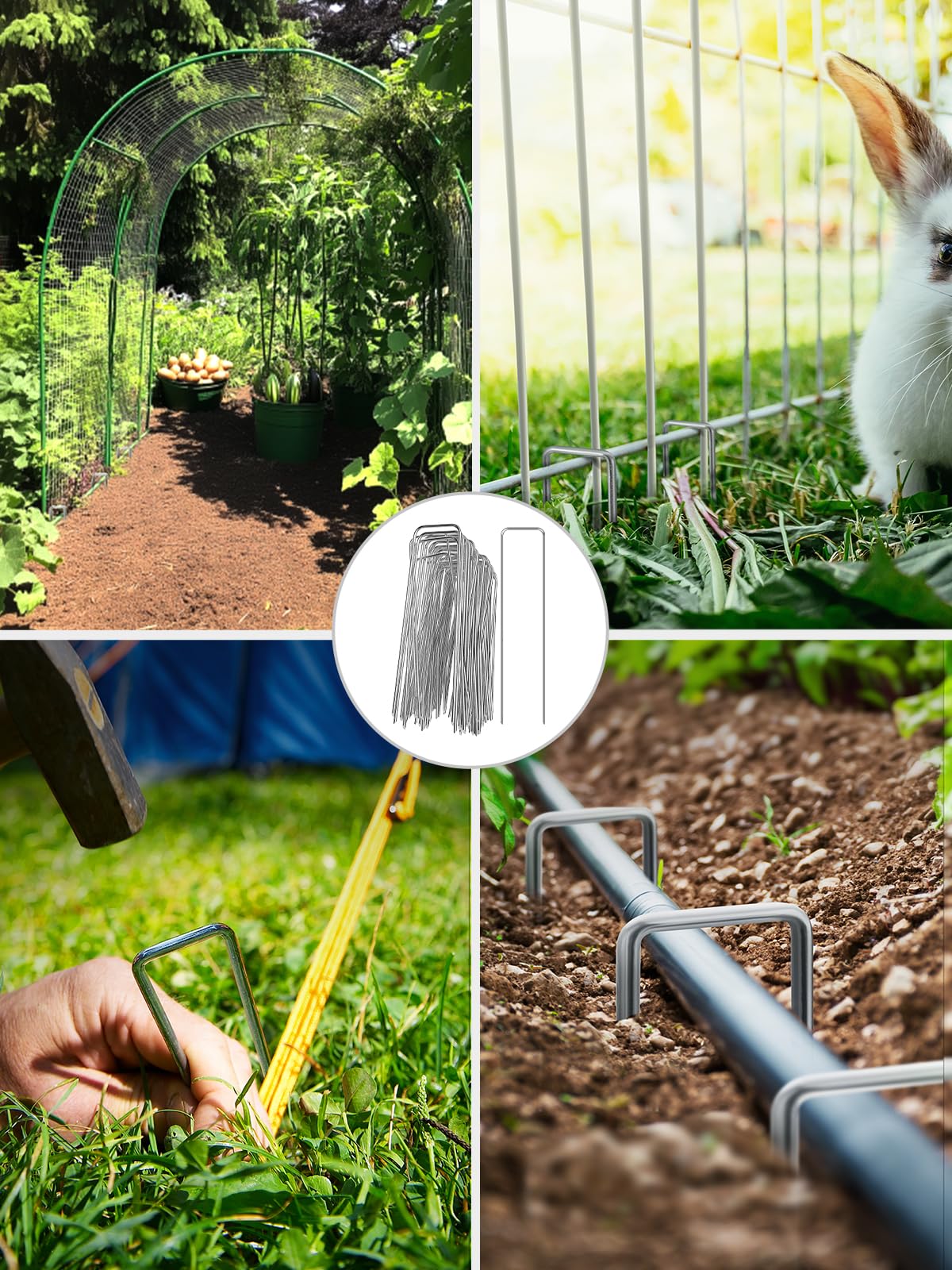 Growneer 4-inch stakes with sharpened ends speed setup and installation.