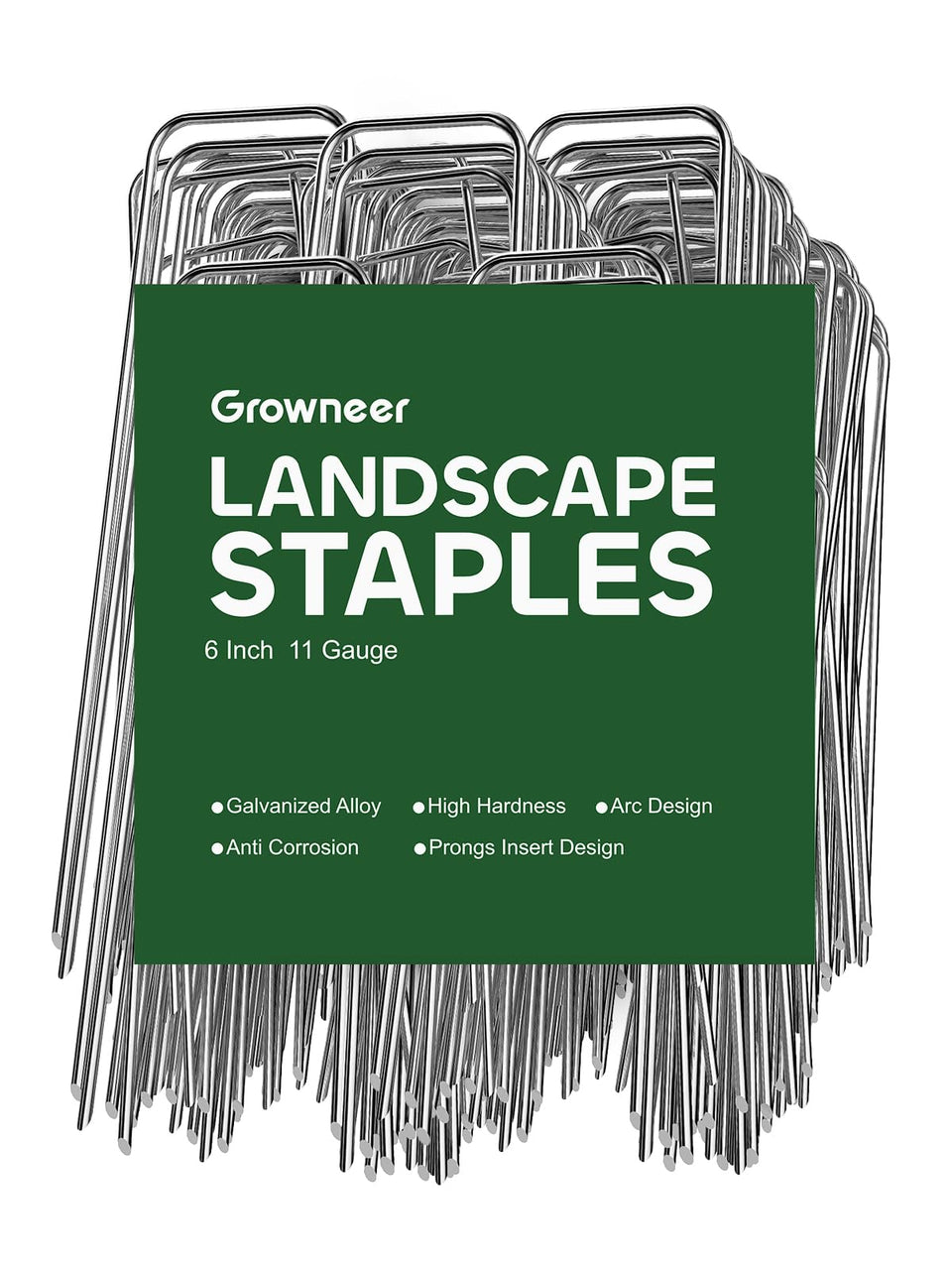 GROWNEER 6 inch galvanized stake close-up shows sharp tip for easy soil penetration