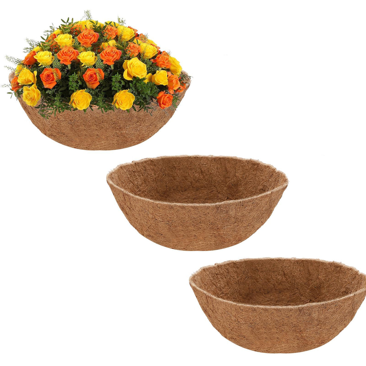 Growneer 8in coconut coir liner for round baskets promotes drainage and airflow.