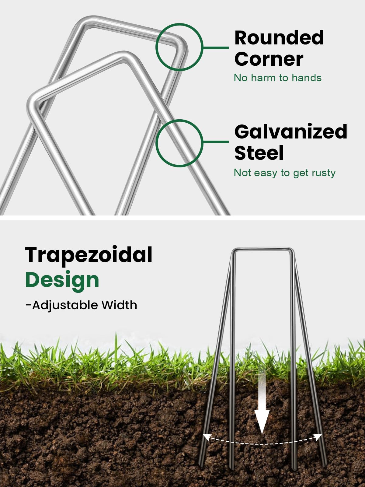 GROWNEER sharp-tip stake enables easy soil penetration during installation