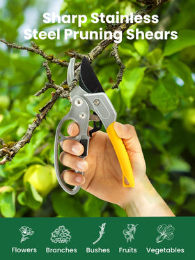 GROWNEER stainless steel garden shears close-up showing sharp blade edge