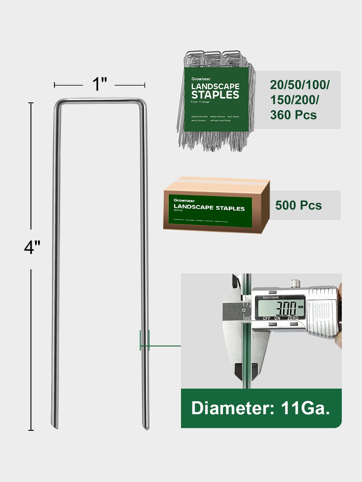 Growneer U-shaped ground pins provide strong hold for lawns and fabrics.