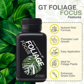 Growth Technology GT Foliage Focus dilution illustrating simple mix for soil and hydroponics