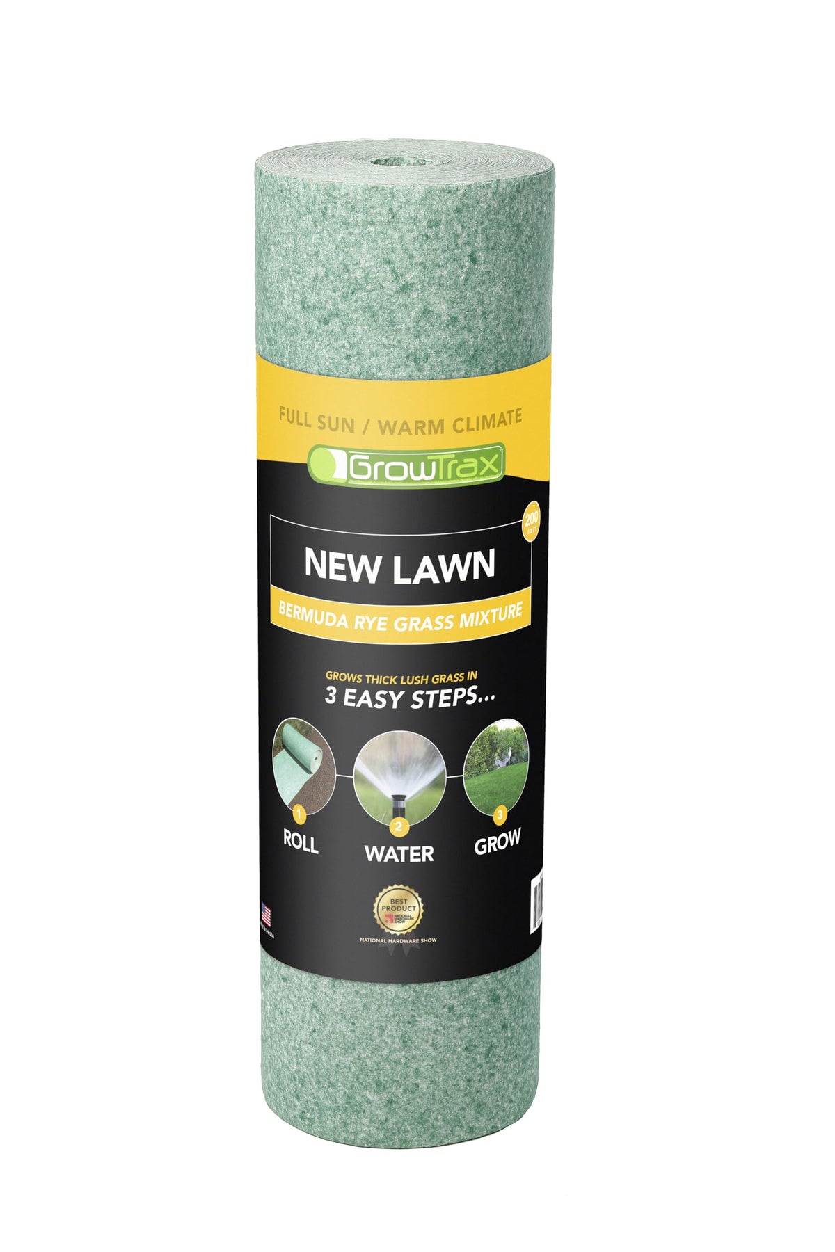 Growtrax Bermuda Rye seed mat roll for quick, even lawn establishment.