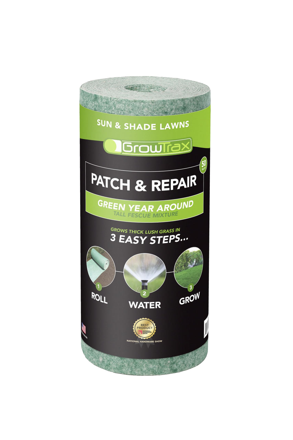 GROWTRAX biodegradable grass seed mat roll laid on soil for quick greens.