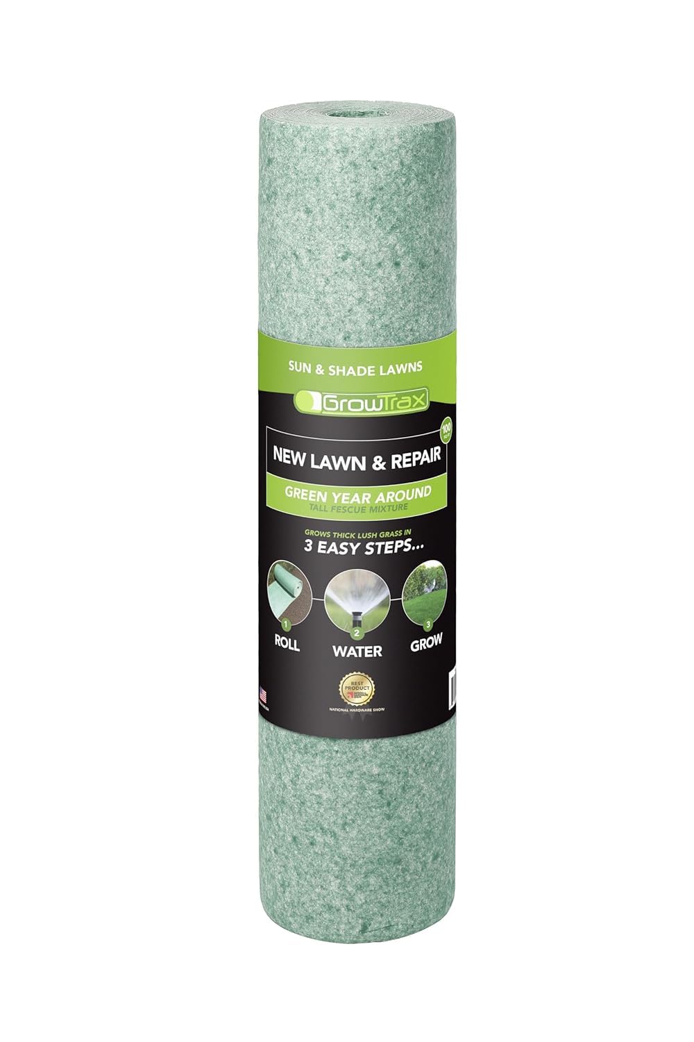 Growtrax biodegradable grass seed mat roll laid on soil for fast germination.