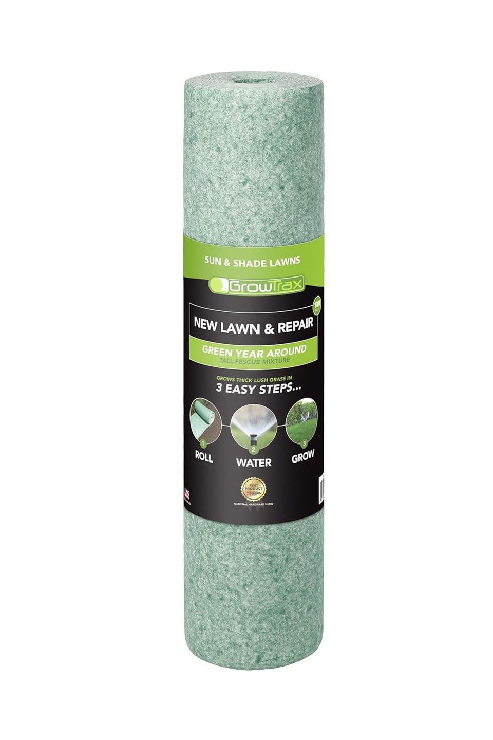 Growtrax biodegradable grass seed mat roll laid on soil for fast germination.