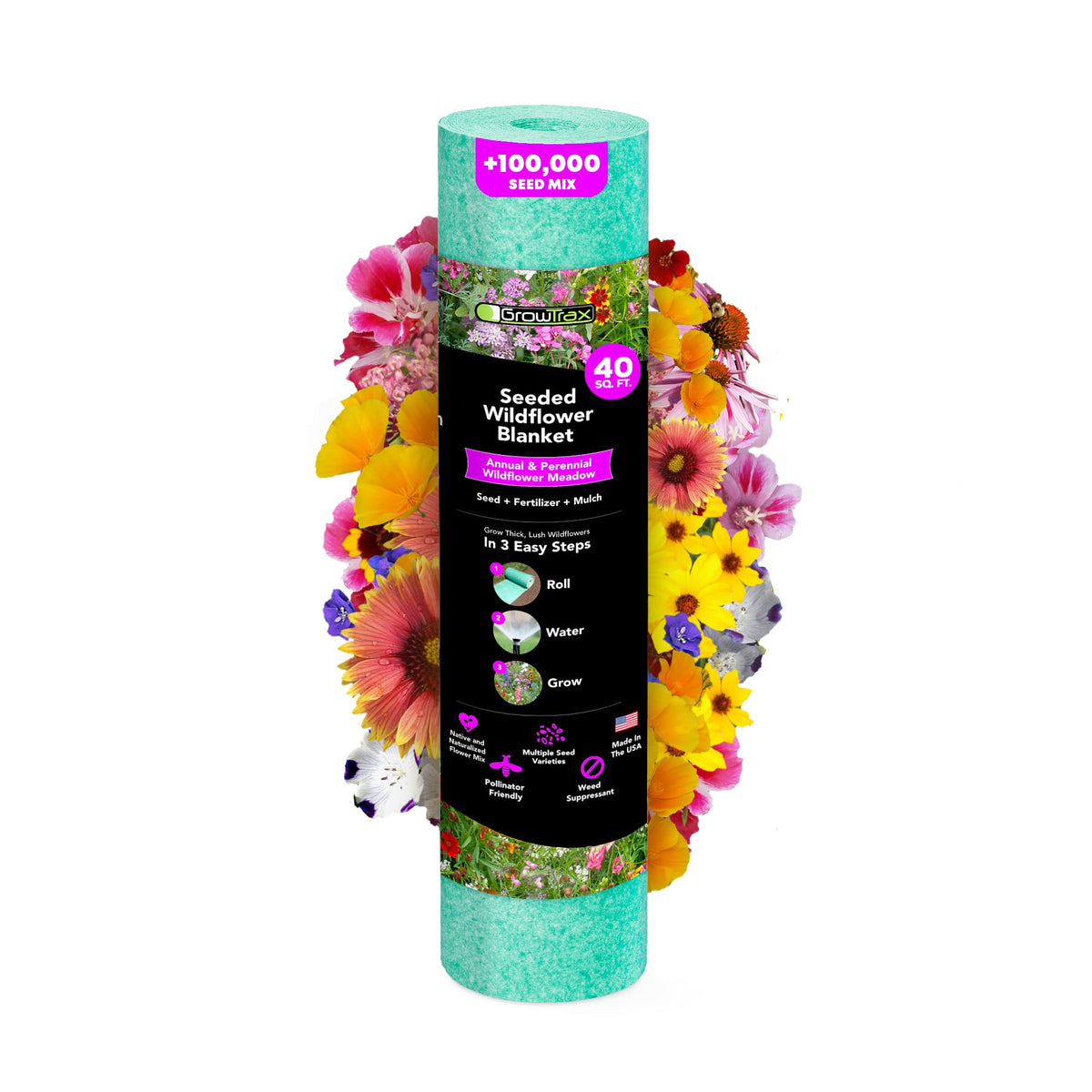 Growtrax Easy-Grow Wildflower Seed Mat unroll action for quick, mess-free planting