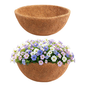 Growvy 14-inch round coco liner fits baskets for better drainage.