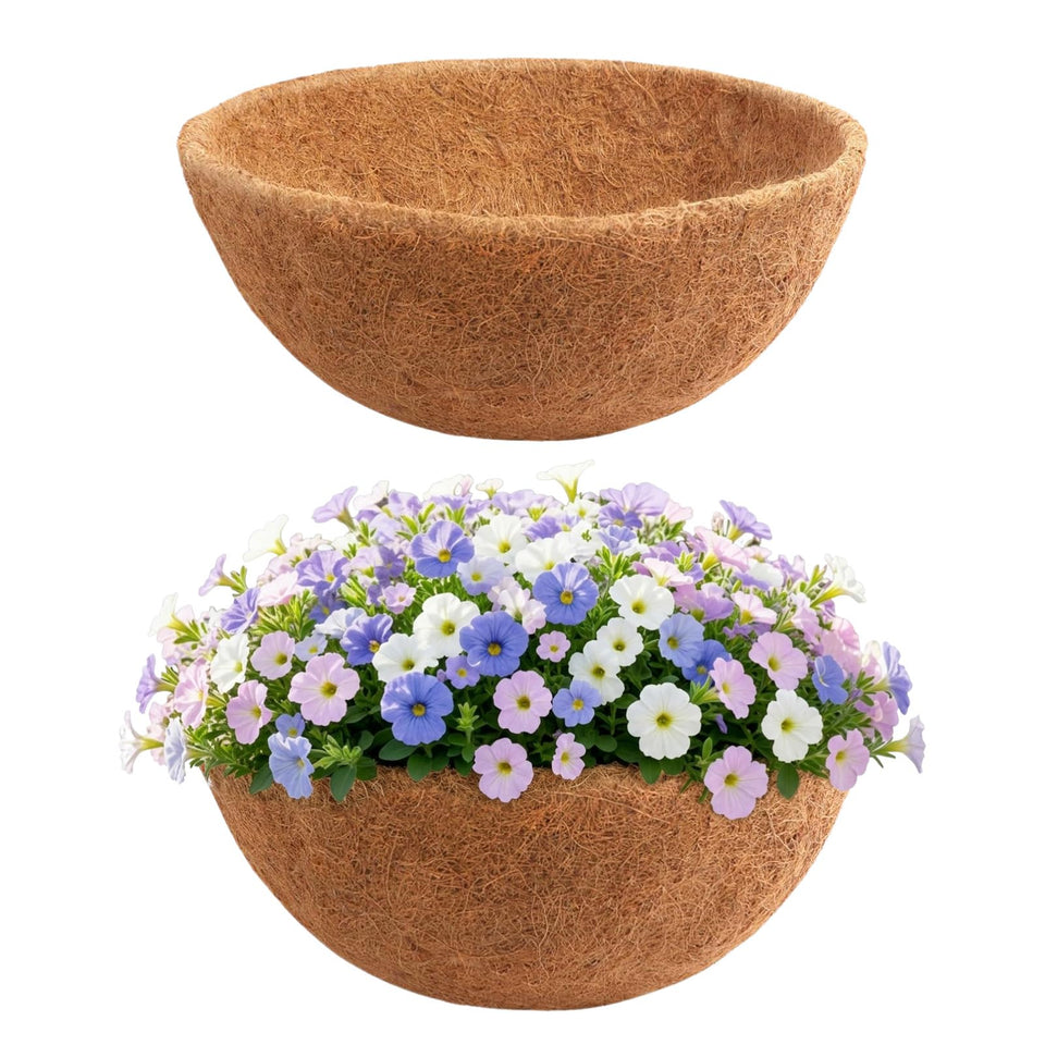 Growvy coco liner round 12in in action supports drainage and instant hanging basket setup