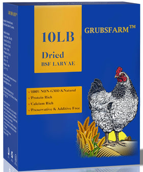 GRUBSFARM premium chicken treats in a sturdy 10lb box for easy storage