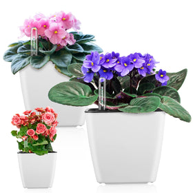 GS Garden self-watering planter white 5-inch, side view for compact African violet setup.