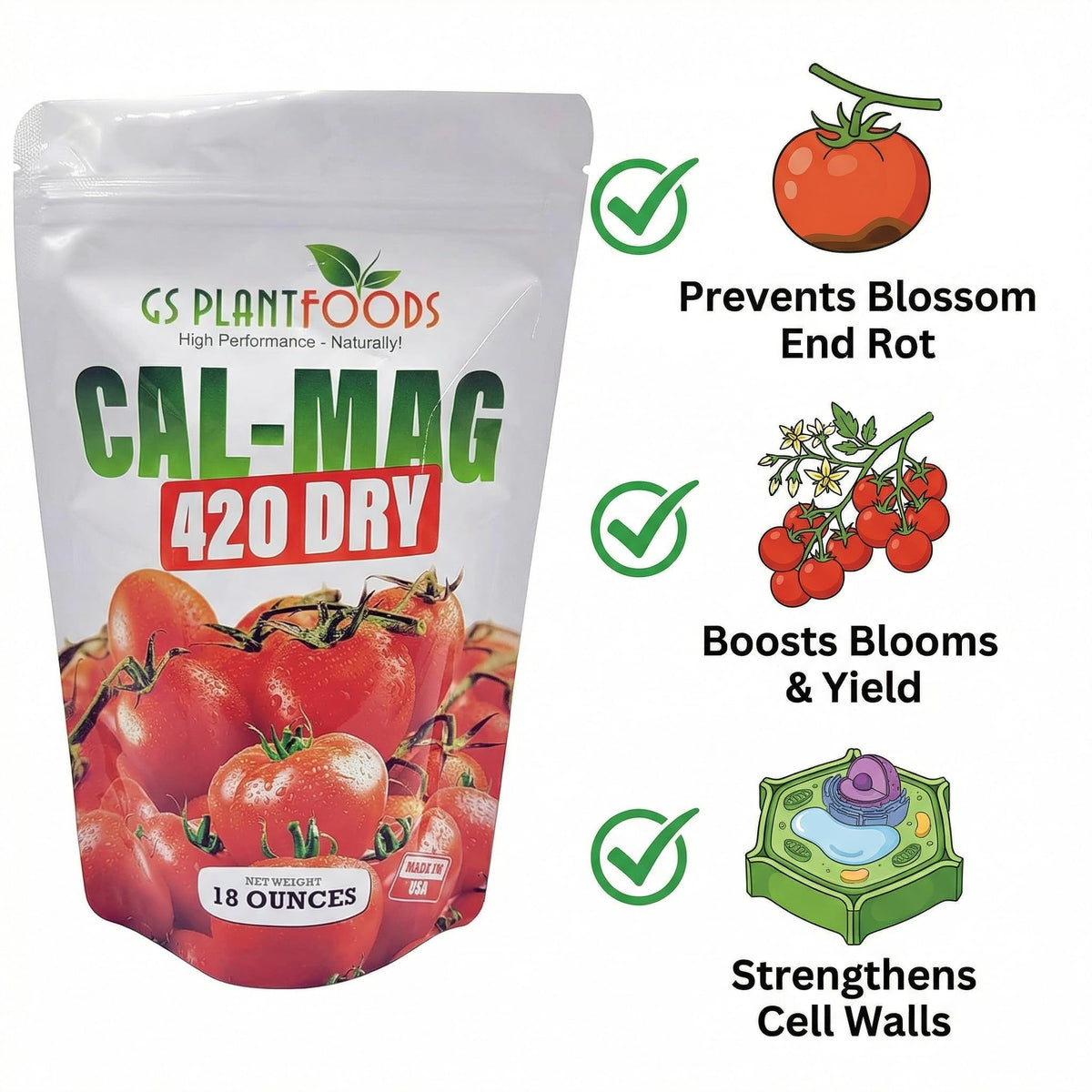 GS Plant Foods Cal-Mag 420 Dry supports calcium and magnesium needs for strong plants.
