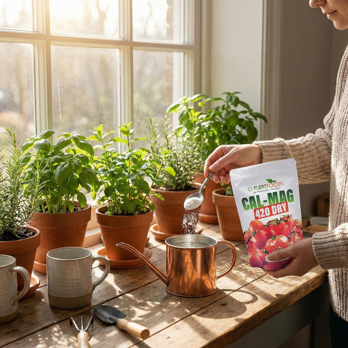 GS Plant Foods Cal-Mag 420 Dry bottle used for foliar spray and root zone support.