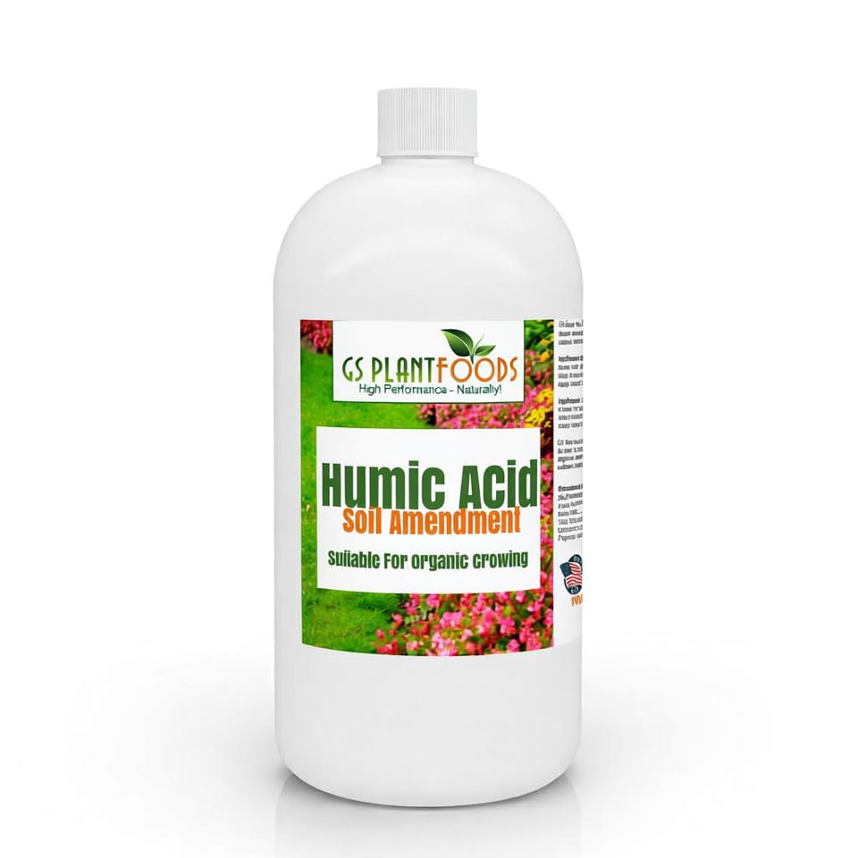 GS Plant Foods Humic Acid bottle pour for easy dosing and application.