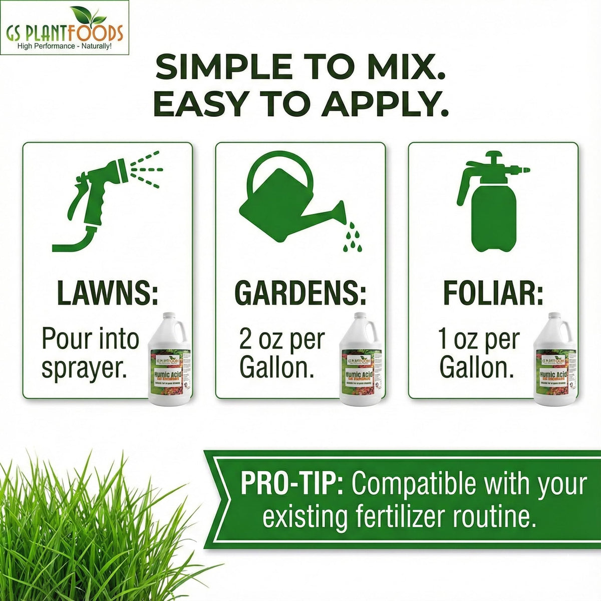 GS Plant Foods Humic Acid lawn care showing healthier turf potential.