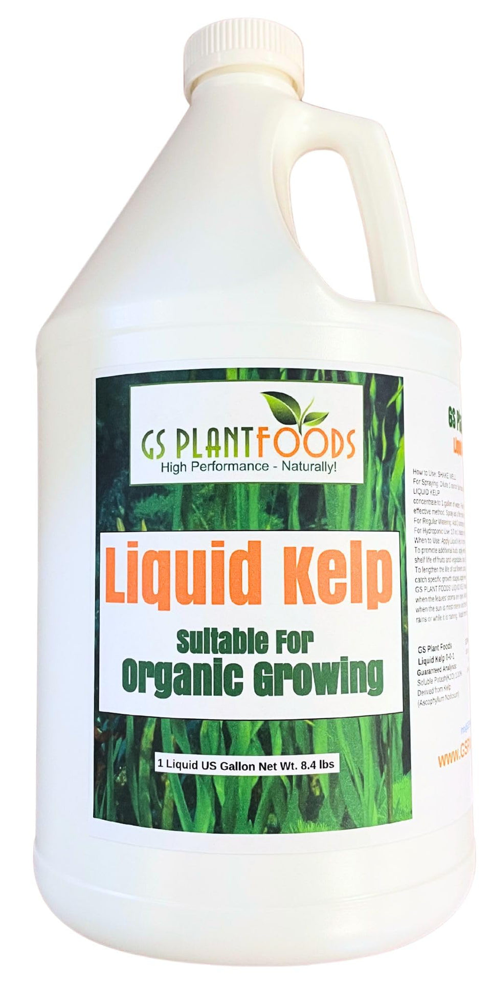 GS Plant Foods Liquid Kelp bottle ready to nourish organic lawns and gardens.