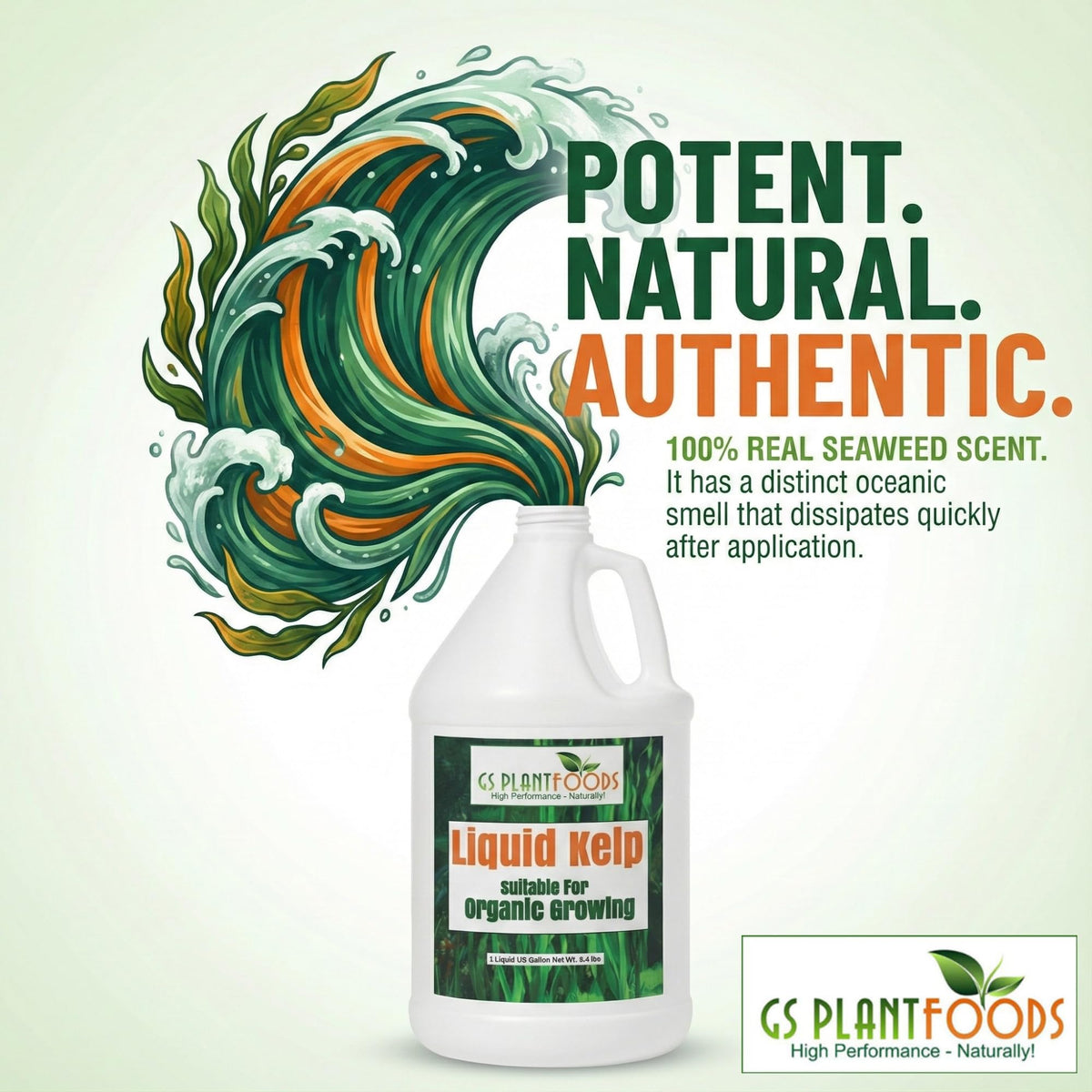 GS Plant Foods Liquid Kelp covers 200+ gallons per quart, ideal for large gardens.
