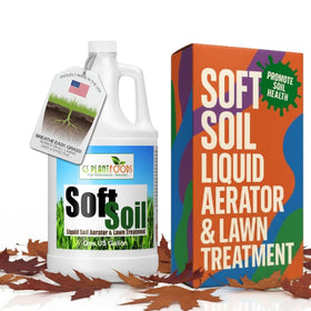 GS Plant Foods Soft Soil Liquid Aerator bottle for easy lawn treatment.