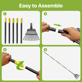 GSBLUNIE rake easily assembles with an adjustable handle for quick setup.