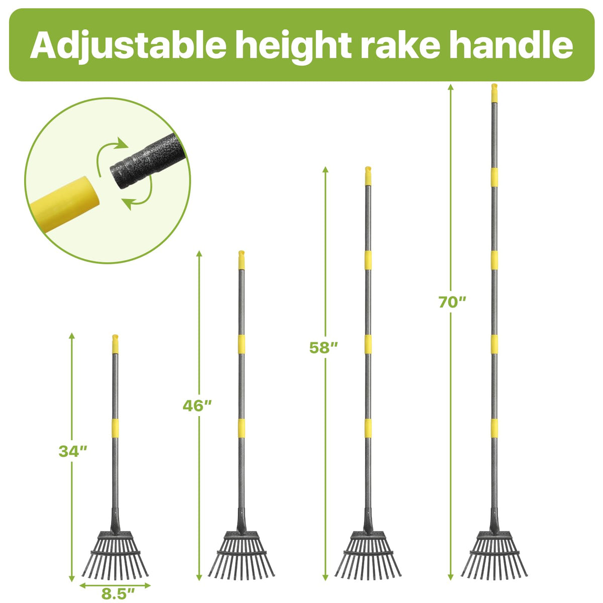 GSBLUNIE lightweight, anti-rust metal rake reduces fatigue during longer sessions.