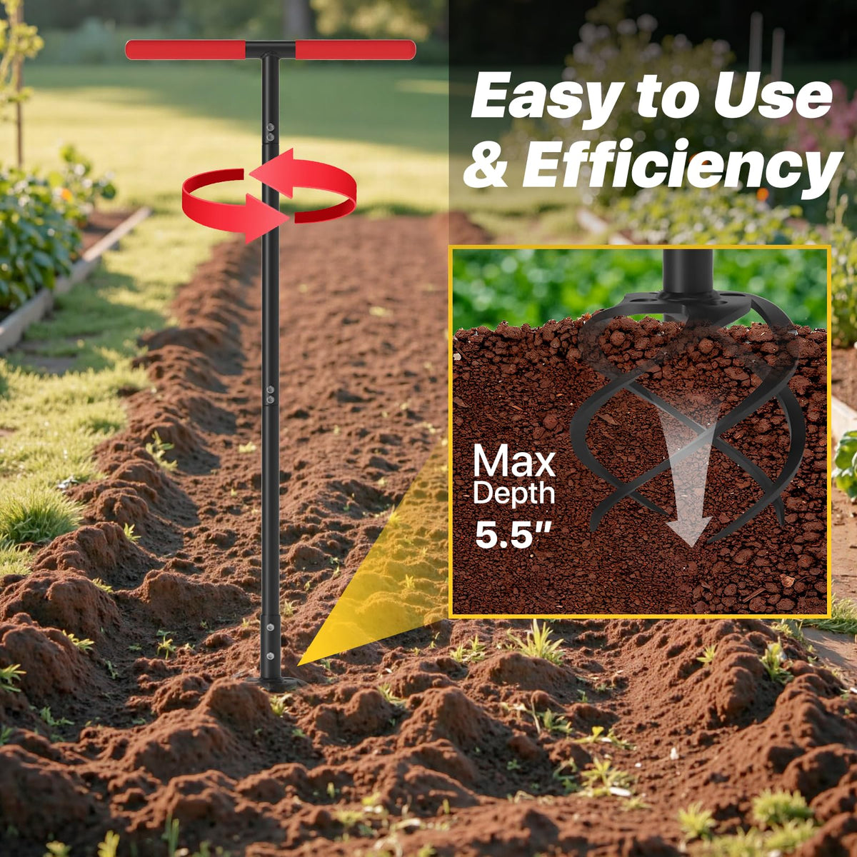 GSBLUNIE non-slip-grip handle offers control and reduces fatigue during tilling.
