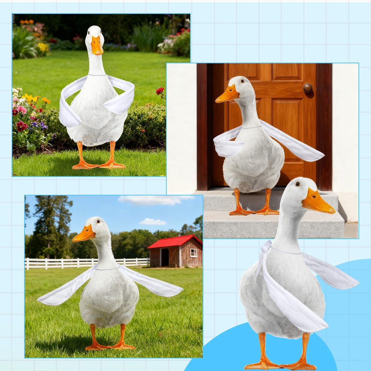 Gsbnjuy white wings suit fall, Halloween, and Christmas porch scenes.
