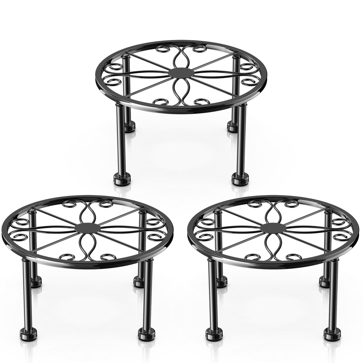 Gskeco round plant stand with anti-slip base keeps pots secure indoors or outdoors.