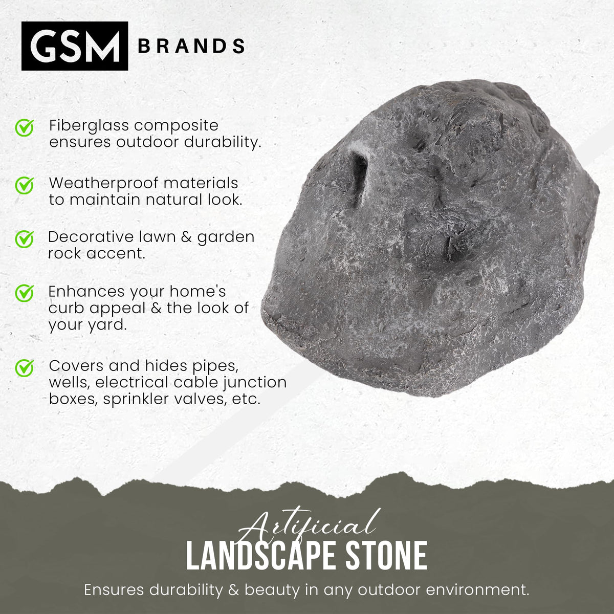 GSM Brands large lightweight fake rock is easy to reposition in your yard
